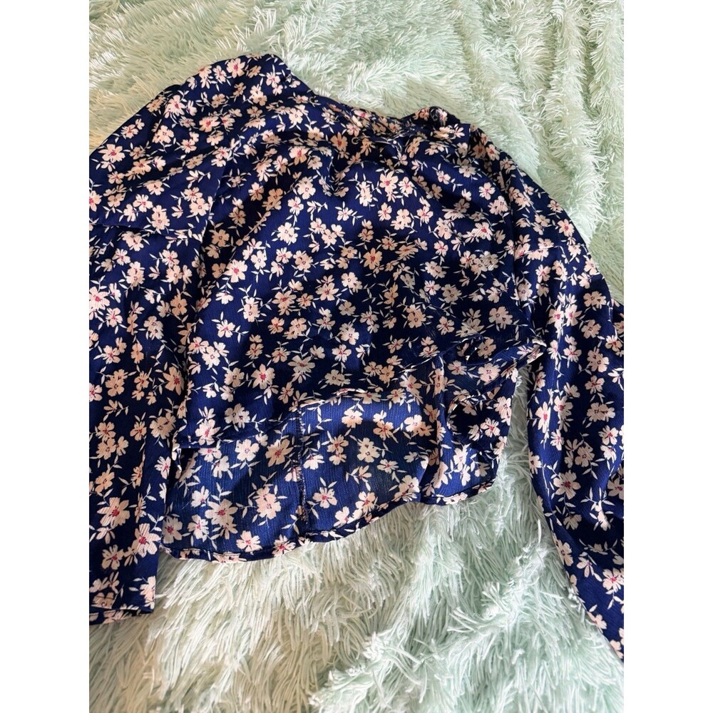 Lush Cross Front Floral Blue Flower Ruffle Blouse Size M Nordstroms Flow